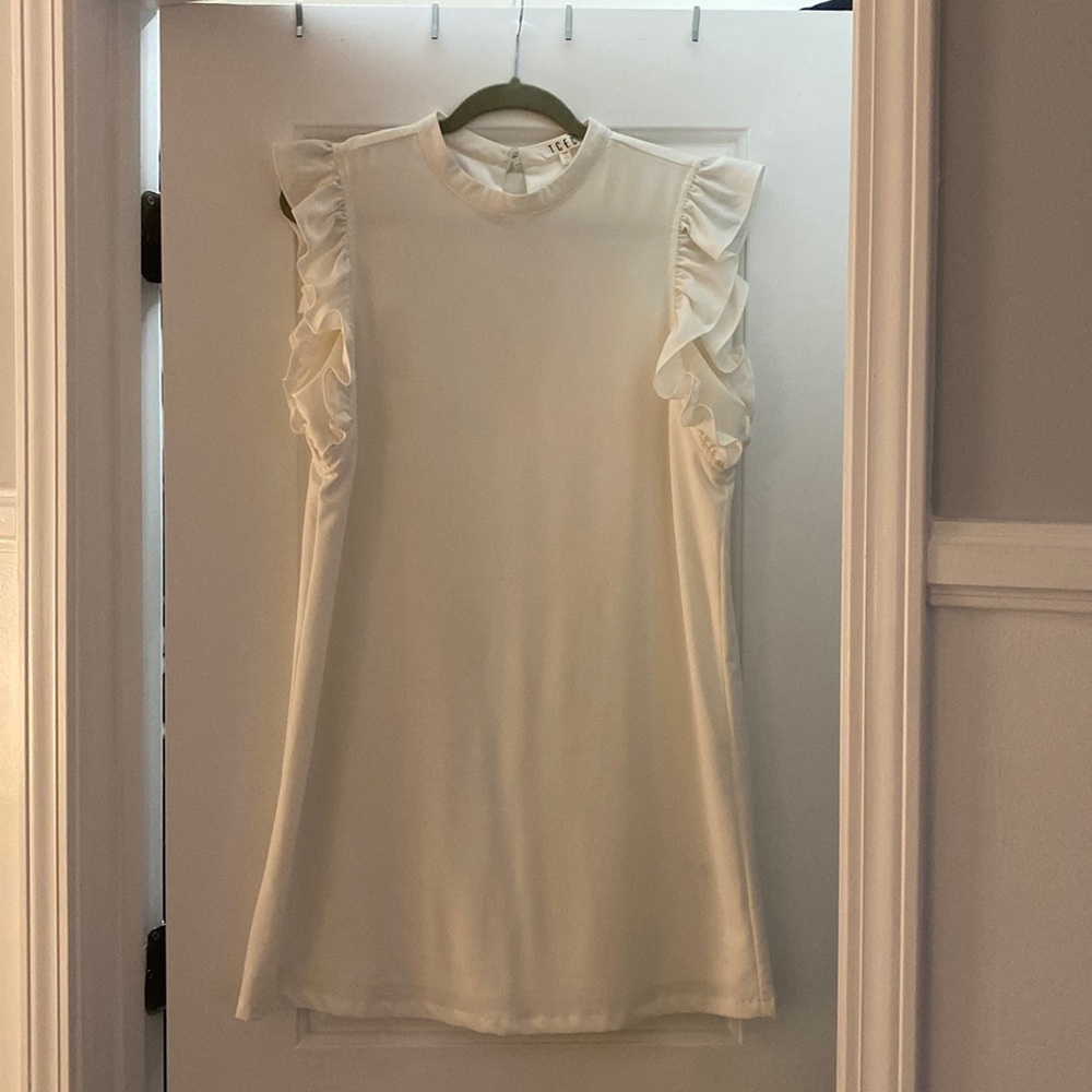 White, ruffle sleeve dress